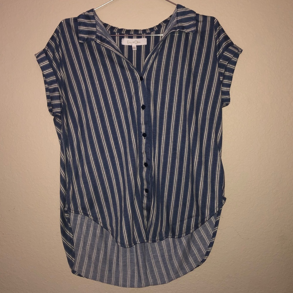 short sleeve blue stripe button down size small